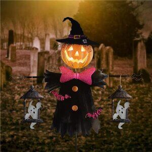 Metal Scarecrow Shape Jack O' Lantern, Iron Solar Halloween Yard